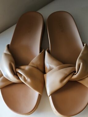 J. Crew Tan Twisted Knot Padded Slide Sandals Sz 10